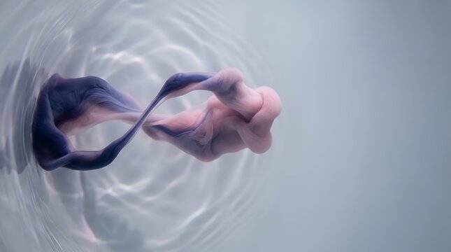 Blue and pink ink drops dissolving in water creating fluid abstract art