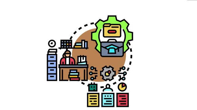 Business professional organizing and managing information in a structured database. Reviewing documents