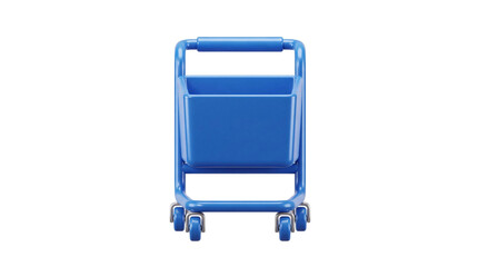 Fototapeta premium Bright blue 3d rendered shopping cart on white background, on png isolated background