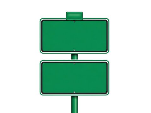 Green road signs with blank panels, vertical double post rectangular