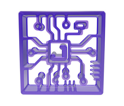 Abstract purple 3d computer chip icon on a black background
