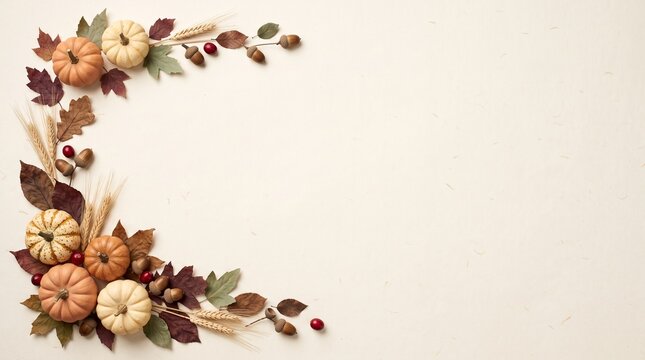 Elegant Thanksgiving floral border with autumn flowers and leaves