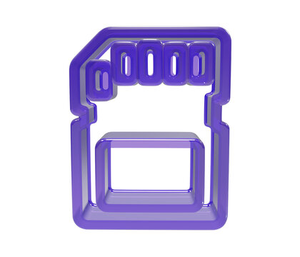 Purple 3d render of an sd memory card isolated on white