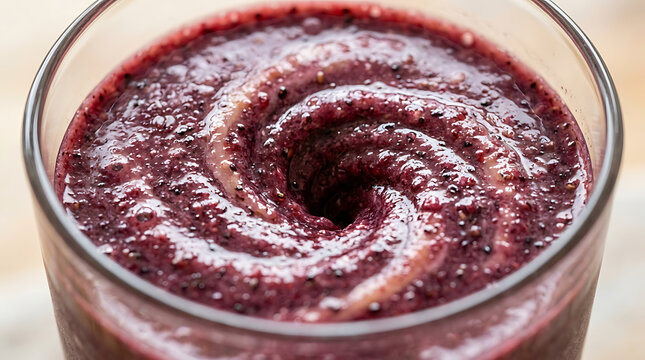 Berry Smoothie Swirl in Glass - Healthy Breakfast Drink, Close Up