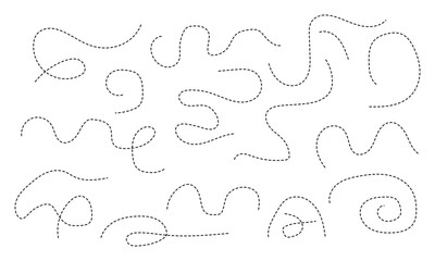 Fototapeta premium Hand drawn curve dotted line set. Curly dotted lines. Long dashed hand drawn squiggle. Dotted spiral curve line. Vector illustrator.