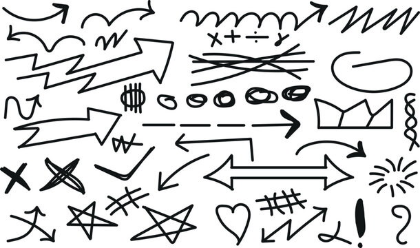 Hand Drawn Arrow Vector Icon Pack Set for Marker Strokes Math Symbols and Scribble Elements