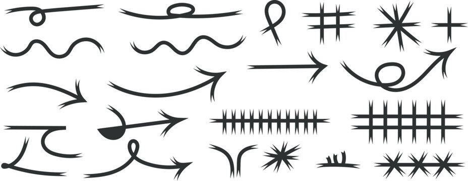 Doodle Divider Lines Arrow and Sparkle Symbols Vector Collection for Journal and Decoration