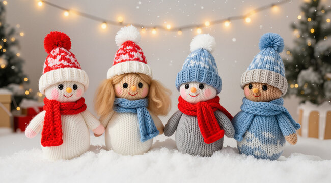 New Year Cute Knitted Winter Decoration with Handmade Soft Toys
