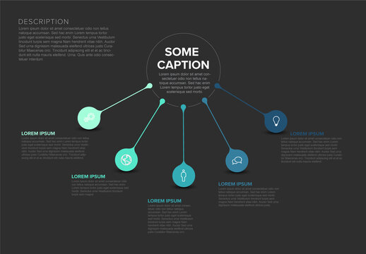 Modern Dark Infographic Template with 5 Circular Steps and Business Icons