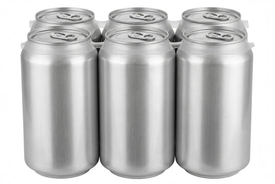 Six Pack of Blank Silver Aluminum Beverage Cans