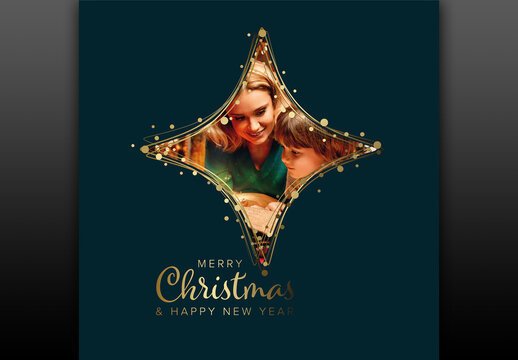 Merry Christmas and Happy New Year Editable Card Template with Star Family Photo Placeholder