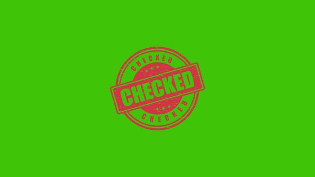 Red Checked Rubber Stamp Animation Isolated on Green Screen Background for Easy Chroma Key Compositing