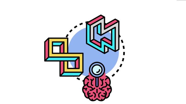 Analyzing complex forms and optical illusions, this icon illustrates the concept of insightful examination and abstract thinking, emphasizing problem solving and perception