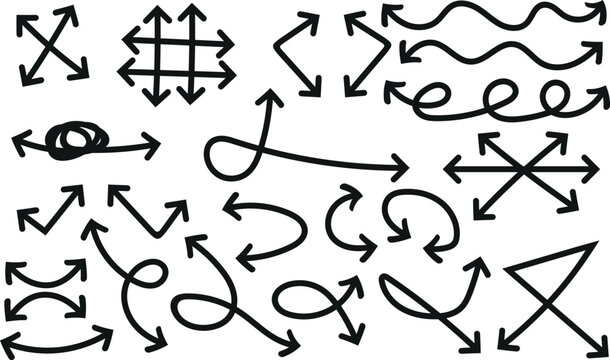 Hand Drawn Double Headed Arrow Vector Icon Pack Set for Pointers and Directions