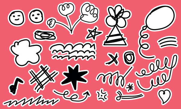 Hand Drawn Party Doodle Elements Vector Icon Pack Set for Birthday Celebration
