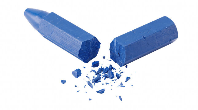 Broken Blue Wax Crayon with Scattered Fragments
