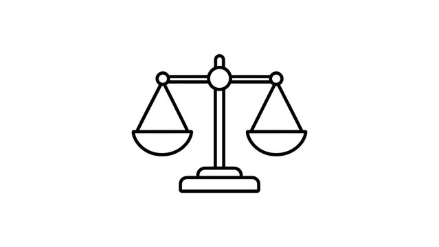 Black outline scales of justice icon for law legal judgment illustration.