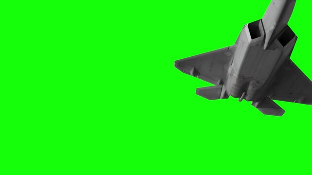 3d rendered animation of flying military plane on green screen