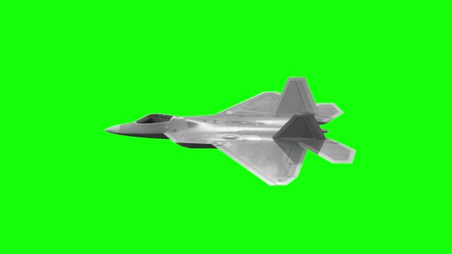 3d rendered animation of flying military plane on green screen