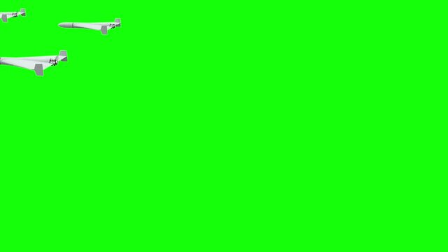 3d rendered animation of flying military drones on green screen