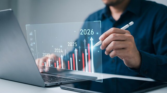 A focused professional analyzes complex financial data and market trends using advanced technology and a laptop for insightful decision making