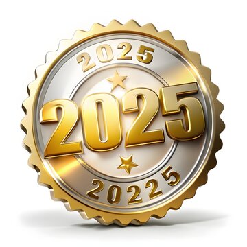 Golden 2025 new year medal award badge illustration