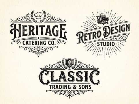 Set of Vintage Retro Labels and Badges with Classic Ribbons, Stamps, Emblems, Frames and Decorative Vector Design Elements