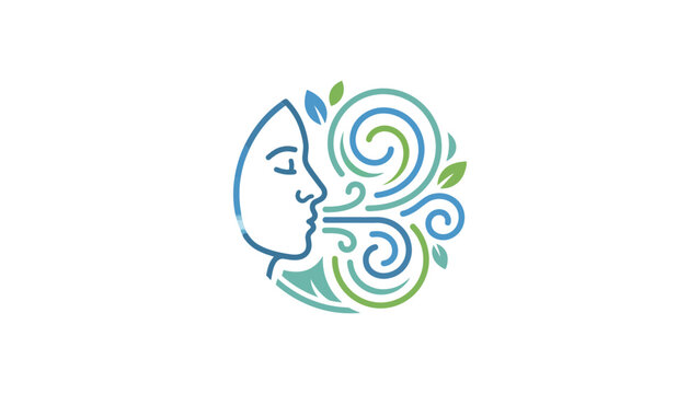 Profile face blowing wind and leaf swirls illustration.