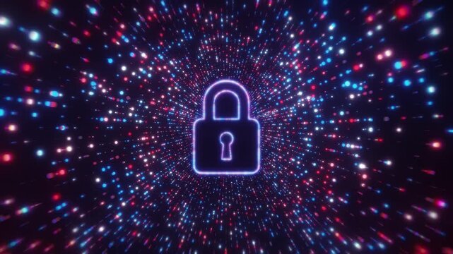 A seamless loop of blue digital particles forming a fluid wave network. Ideal for technology, cyber security, big data, and futuristic sci-fi backgrounds.
