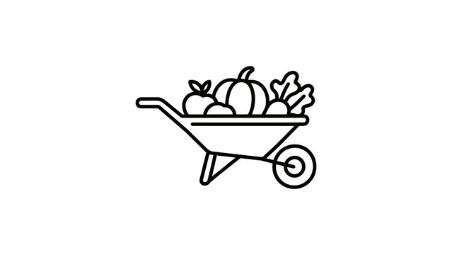 Wheelbarrow loaded with fresh vegetables harvest produce linear vector.