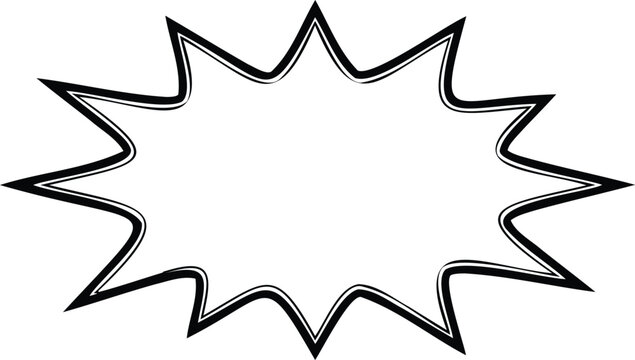 Black outline starburst speech bubble with inner detail on white background, comic explosion