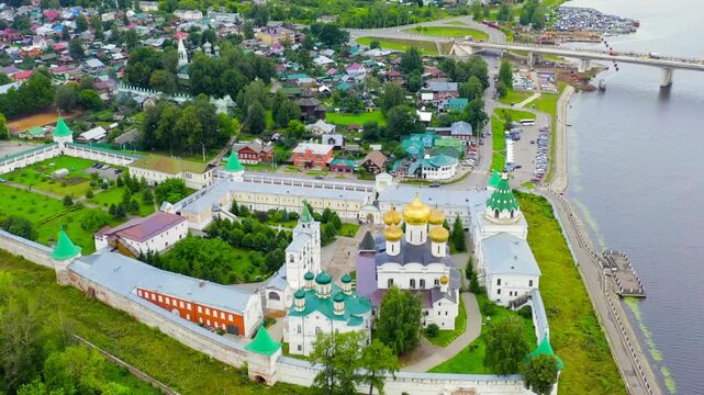 Russia, Kostroma. Holy Trinity Ipatievsky Monastery in Kostroma. Drone footage