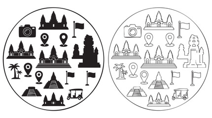 Obraz premium black silhouette with line art vector icon set black black black silhouette with line art vector pair icon set