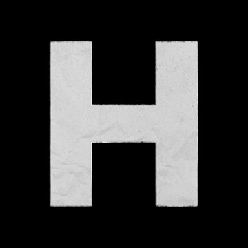 Textured white paper cutout of the letter H isolated on black background