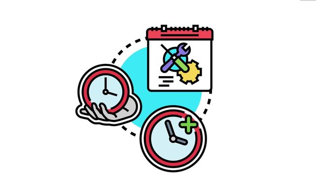 Vector depicting the concept of reducing non operational periods for machinery through effective maintenance scheduling and time management, enhancing operational efficiency and output