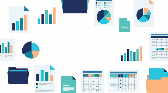 Business Financial Report Background with Flat Infographic Charts and Copy Space