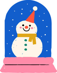 Obraz premium Christmas snow globe with cute snowman in naive folk style. Childish hand drawn Christmas elements series
