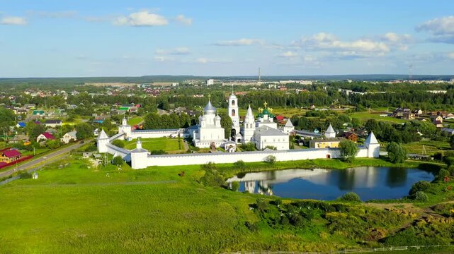 Pereslavl-Zalessky, Russia. Nikitsky Monastery - Monastery of the Pereslavl Diocese of the Russian Orthodox Church. Drone footage