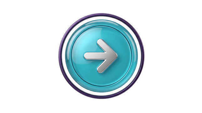 Circular button with right arrow on png isolated background