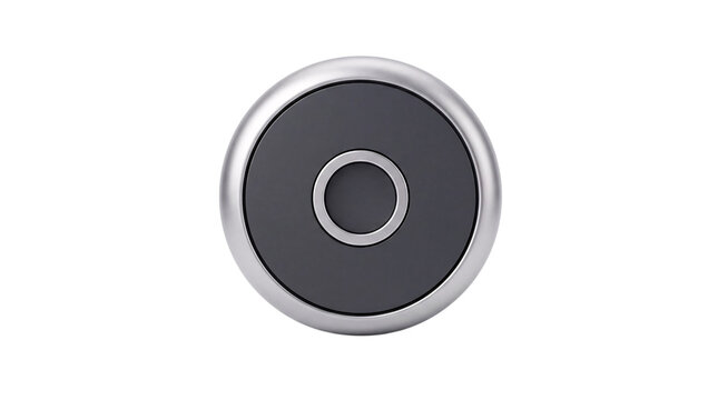 Circular dark gray with silver ring and inner circle on png isolated background