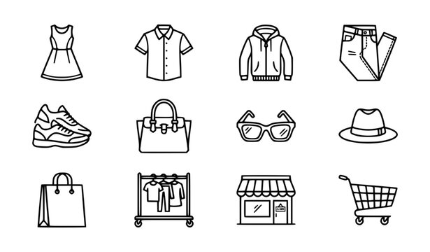 Fashion and retail line icon set with clothing accessories shopping and ecommerce symbols