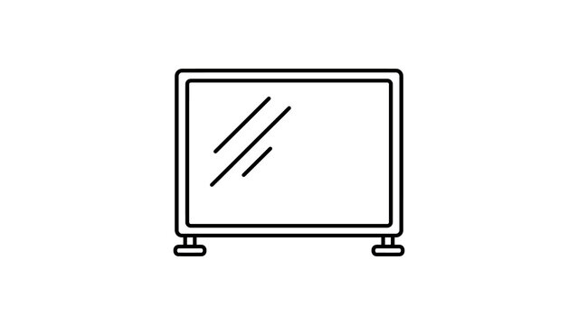 Modern flat screen television monitor outline icon with reflections.