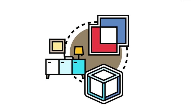 Contemporary visual content frames and a cabinet with a lamp symbolizing home decor, digital display, and the concept of placing memories or information inside a border