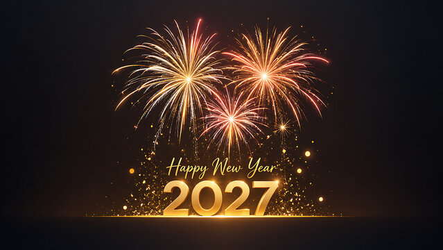 Fireworks exploding with 2027 celebration sparkles , Happy New Year 2027, New Year 2027, Happy New Year, New Year, 2027 Typography, 2027
