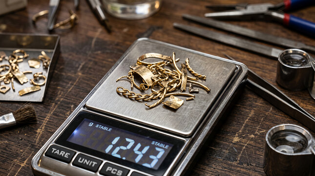 Professional metal ring sizing mandrel with graduated measurements on wooden jeweler workbench