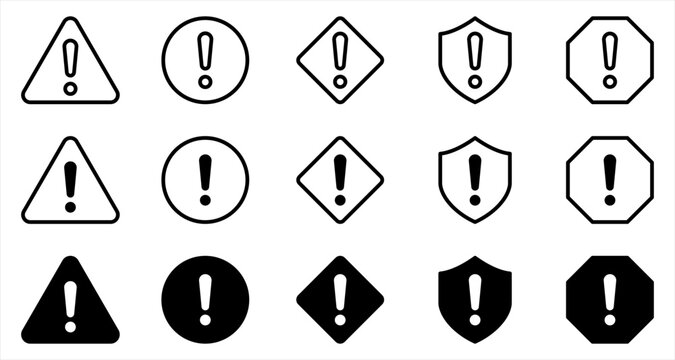 Warning and alert icons for security, caution, hazard, and user interfaces.