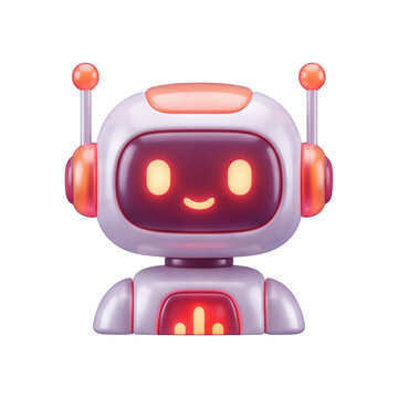 3D cute assistant AI robot icon, neon orange finish, isolated