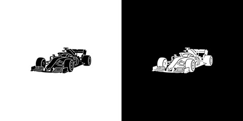 Fototapeta premium Minimalist Formula 1 Race Car Vector Outline in Black and White