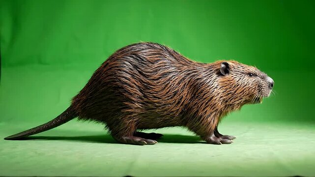 Beaver Walking Animation with Green Screen Background. Seamless Looping Footage of a Rodent Moving Across the Frame.