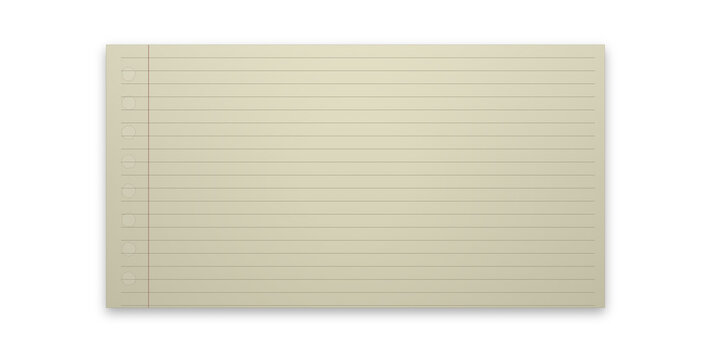 Blank yellow ruled paper sheet with notebook margins on transparent background on transparent background.